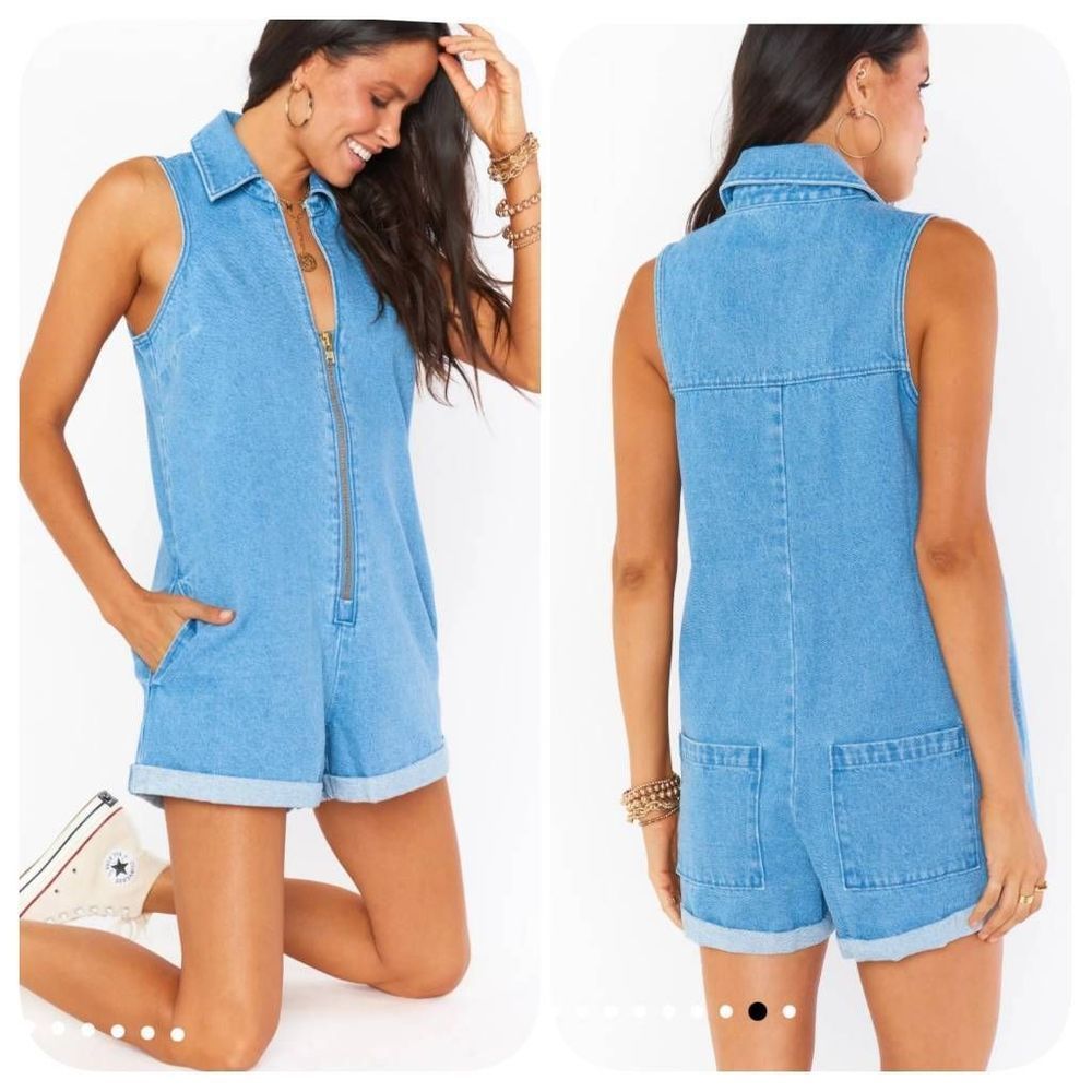 Show Me Your MuMu Light Blue Denim Romper